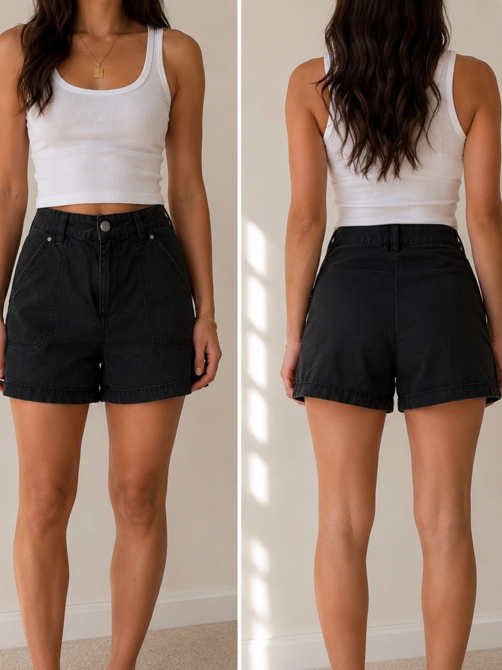Vintage Bill Blass Black High Rise Shorts Size 6 Cotton Mom Utility Shorts USA